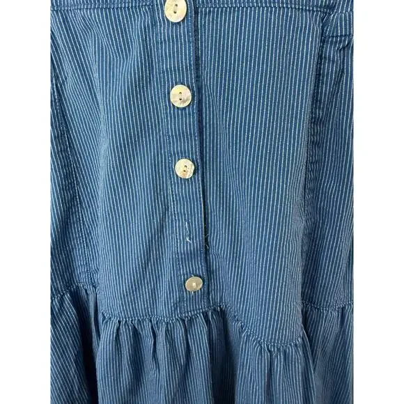 Madewell Tiered Button Front Midi Dress Blue Stripe Cotton 4P Petite Cottage - Picture 9 of 14